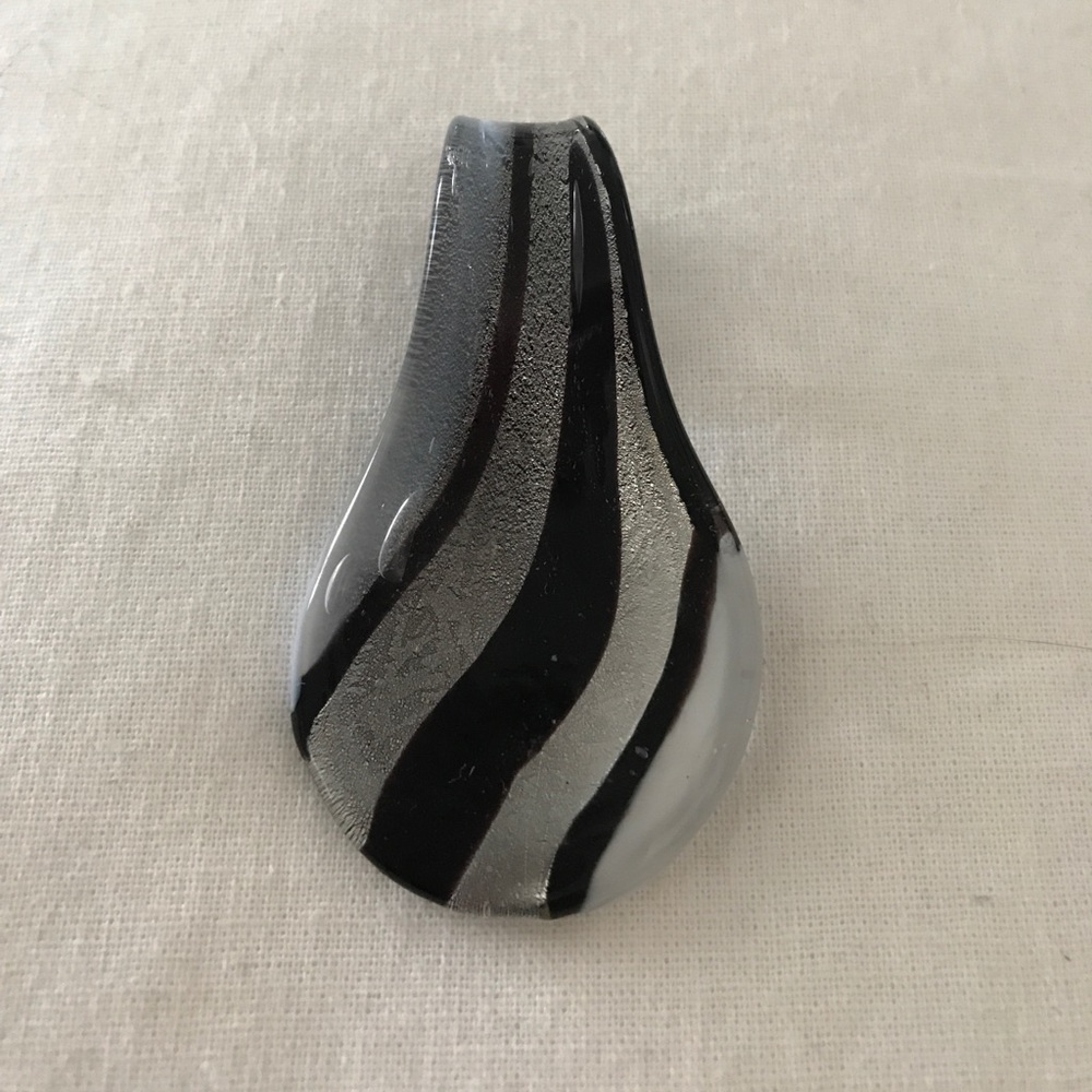 Glass Pendant for Necklace Black & Silver (Gray Silver Black White) Slide EUC